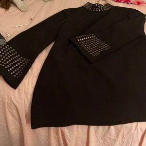 Tahari Dress with silver grommets on collar snd bell sleeves